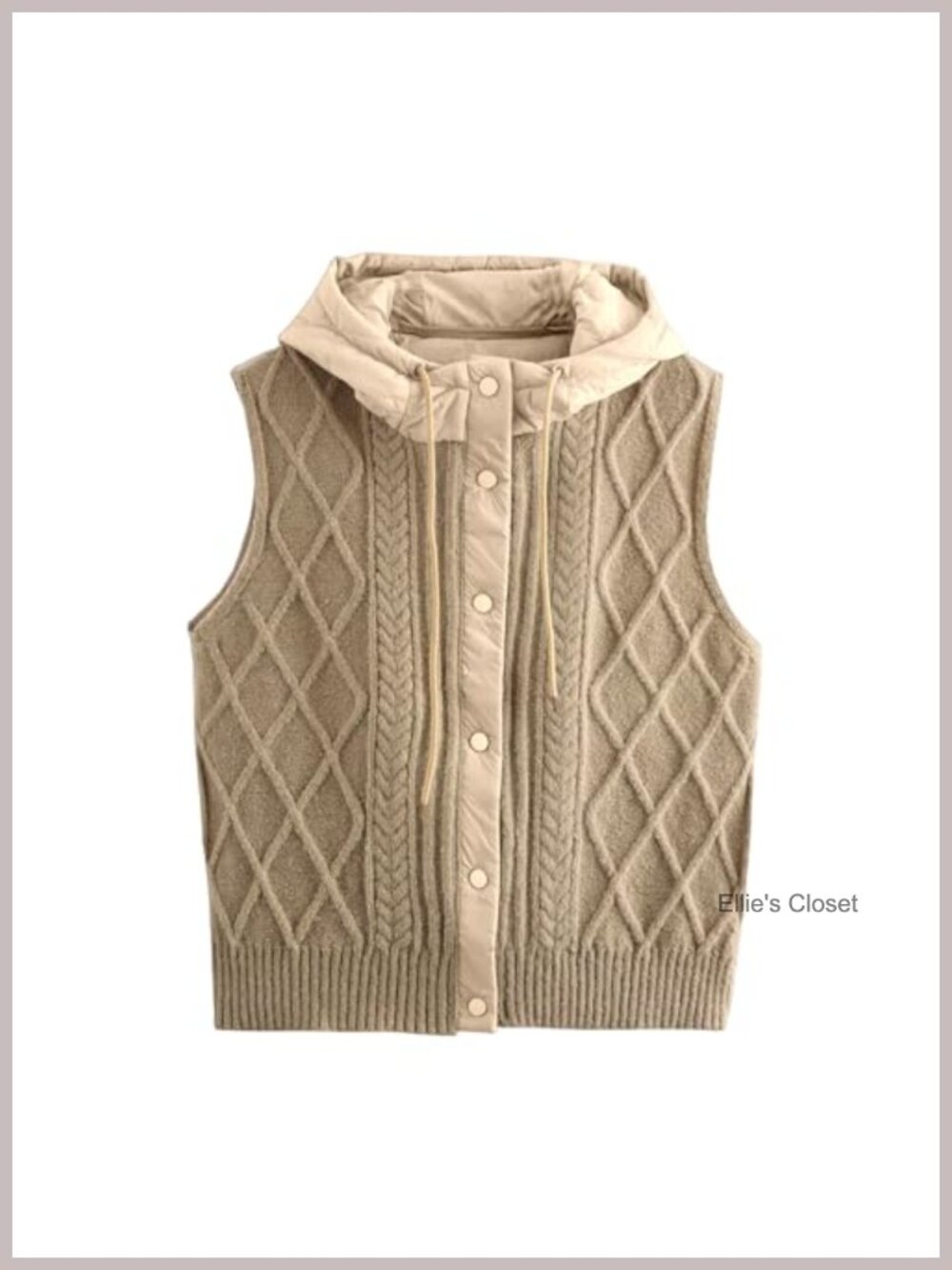 Womens Quilted Hooded Cable Knit Vest Lightweight Padded Sleeveless Jacket